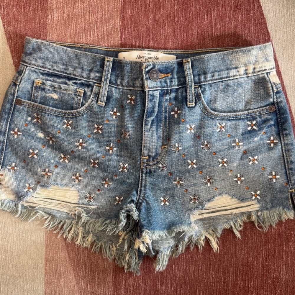Abercrombie & Fitch Embellished Light Blue Jean Shorts